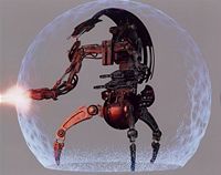 Droideka w konfiguracji bojowej (tarcze włączone).