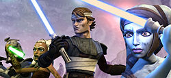 Aayla, Anakin i Ahsoka walczą na Maridunie.