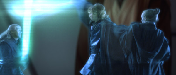 Hologram, przedstawiający pojedynek Vadera i Cina Dralliga