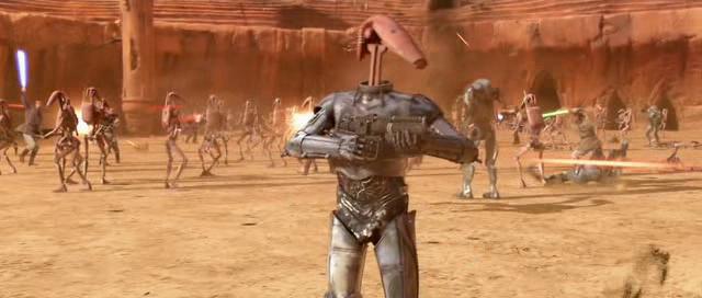 Korpus C-3PO z głową droida bojowego.